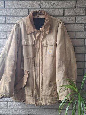 Vintage 'Carhartt' tan distressed and faded heavy work quilt lined jacket XL